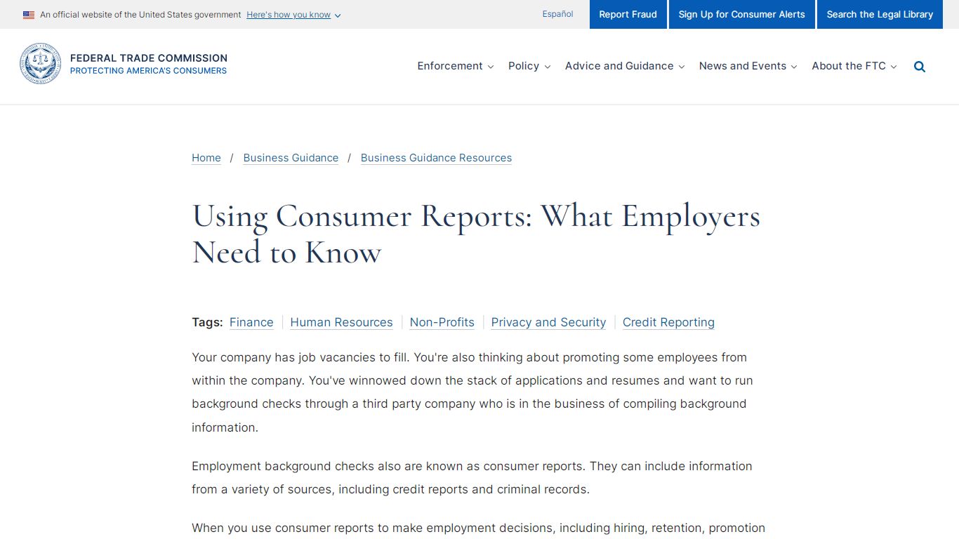 Using Consumer Reports: What Employers Need to Know